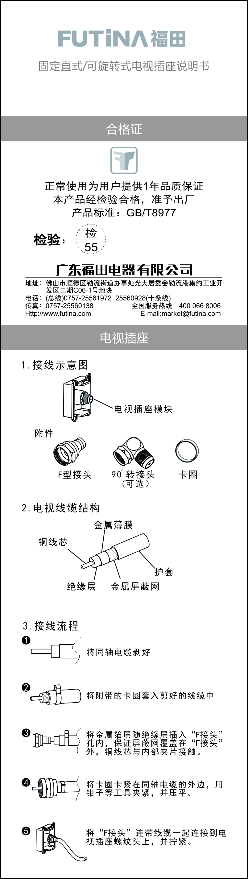 Fixed straight / rotatable TV socket manual